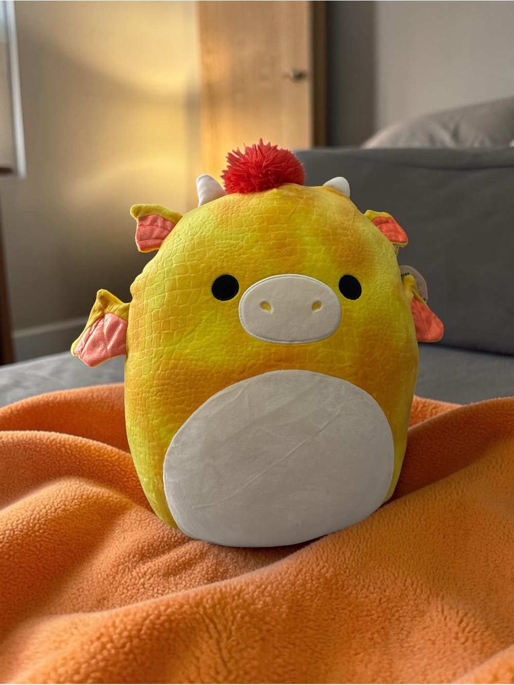 Squishmallows Dieric Yellow Dragon 16” Plush Orange Wings Red Mohawk